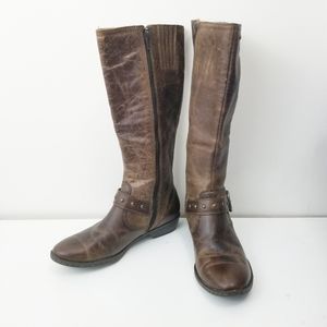 Boc Distressed Leather Riding Boots Brown Buckles Studded 7